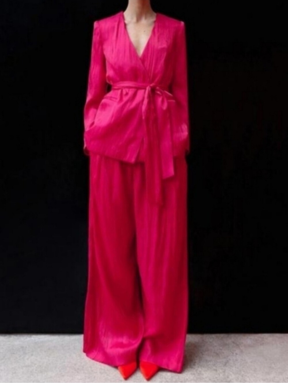 Zara Set 2pc Wide Pants and Blazer Pink Size XL - Picture 4 of 16